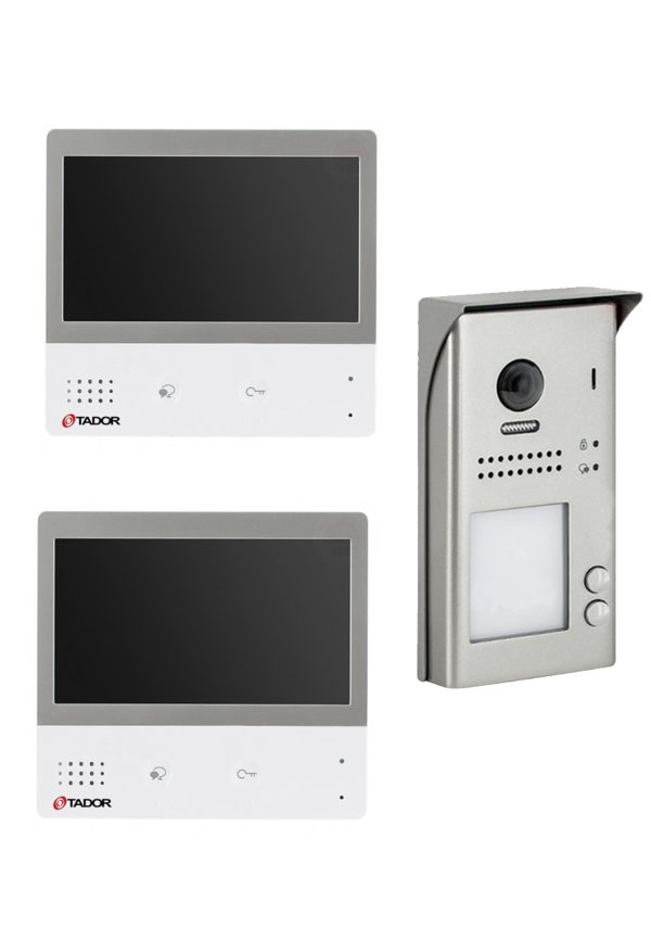 two wires door entry kit with two calling buttons panel and 2 x 7 inch monitor